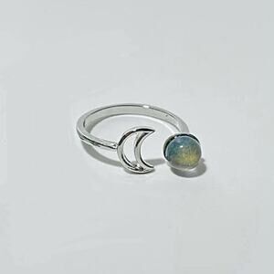 Labradorite Sun & Moon Adjustable Ring – Stainless Steel Celestial Design